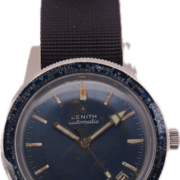 Vintage 37.5mm Zenith A3634 Worldtime 23J Men Automatic Wristwatch 2552PC Steel - Picture 1 of 6